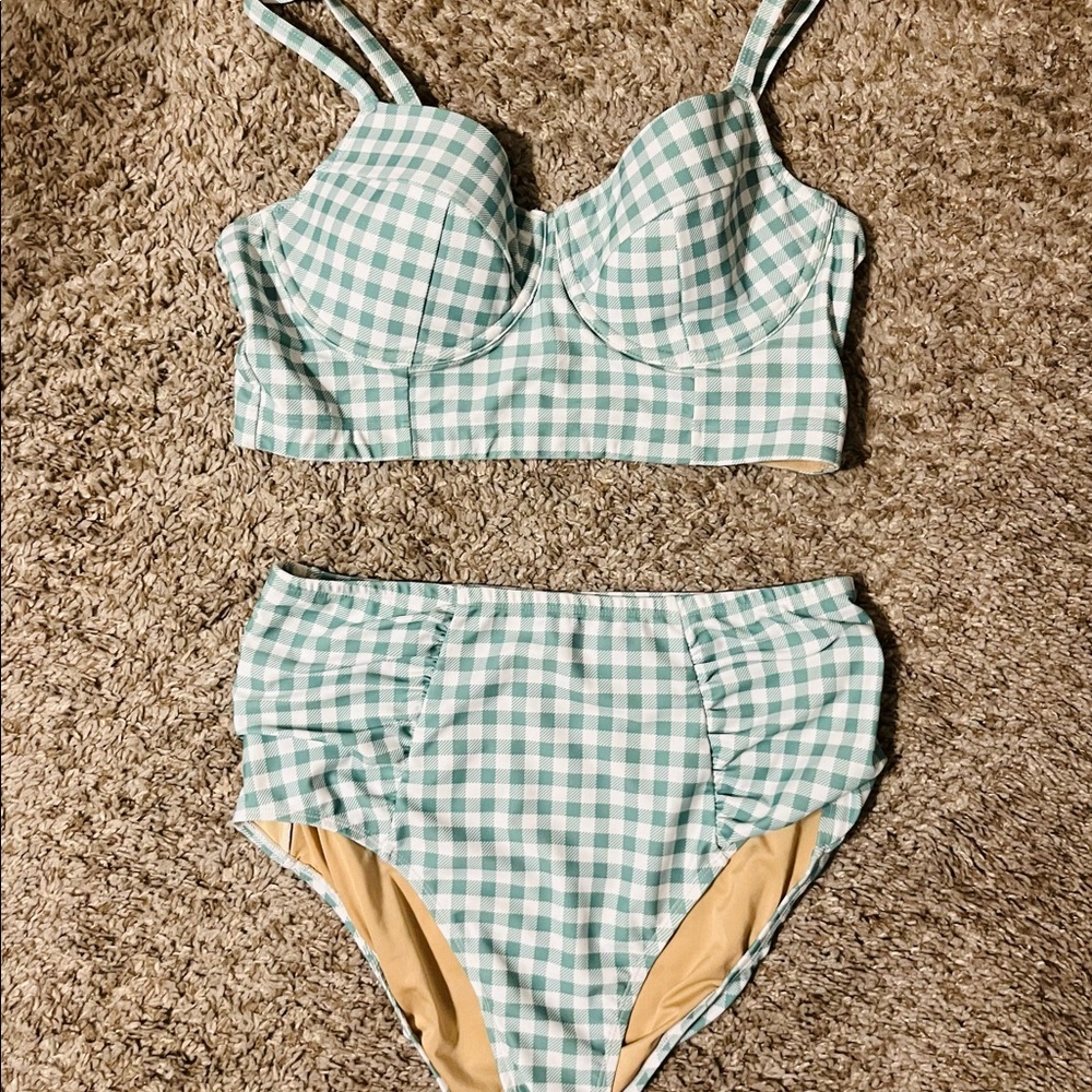 Old Navy Green Gingham Swim Set